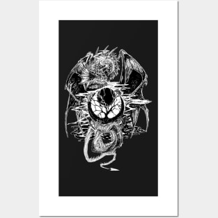 Tree of Life Dragon (black and white) Posters and Art